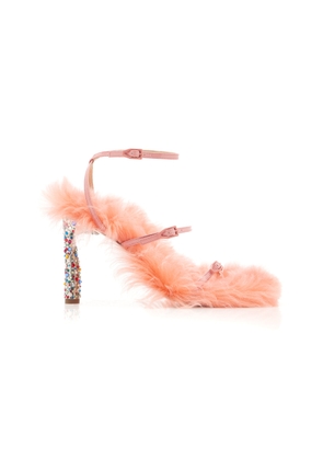 Paul Andrew - Slinky Fluffy Crystal-Embellished Shearling Sandals - Pink - IT 37 - Moda Operandi