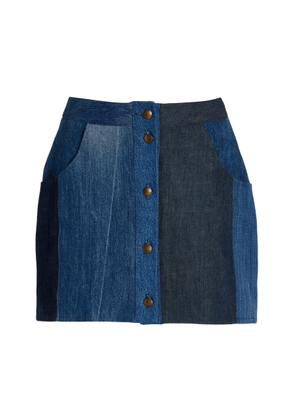 E.L.V. Denim - The Stripe Mini Skirt - Dark Wash - UK 10 - Moda Operandi