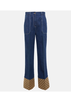 Gucci GG canvas-trimmed wide-leg jeans