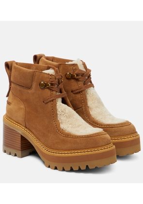 See By Chloé Shearling-trimmed suede ankle boots