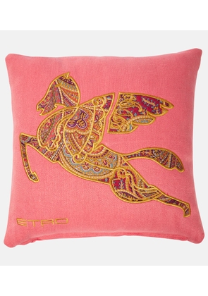 Etro Pegaso embroidered linen cushion