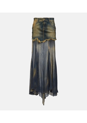 Blumarine Denim and silk chiffon maxi skirt