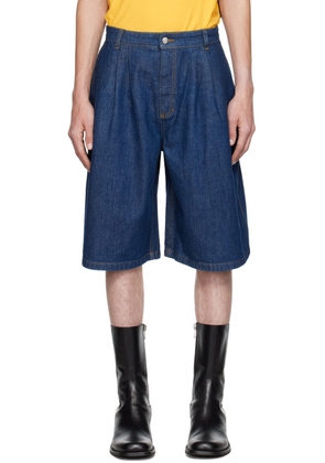 Situationist Navy Pleated Denim Shorts