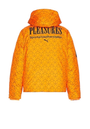 Puma Select X Pleasures Puffer Jacket in Orange - Orange. Size S (also in M, XL/1X).
