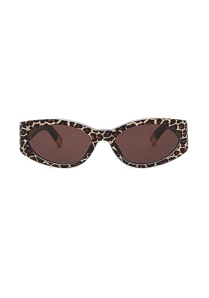 JACQUEMUS Les Lunettes Ovalo in Leopard  Yellow Gold  & Brown - Brown. Size all.