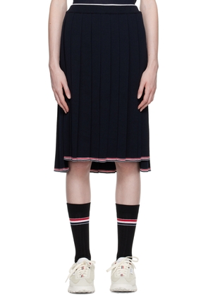 Thom Browne Navy Pleated Midi Skirt