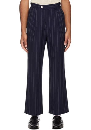 Late Checkout Navy Pinstripe Trousers