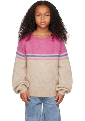 Longlivethequeen Kids Beige & Pink Striped Sweater
