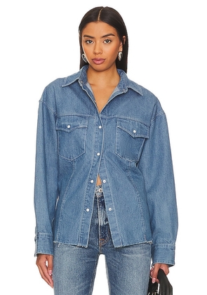 Moussy Vintage Ansel Western Shirt in Blue. Size XS.