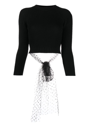 RED Valentino tulle bow ribbed-knit cropped jumper - Black