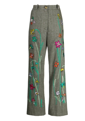 Mira Mikati floral-embroidery cotton flared trousers - Green