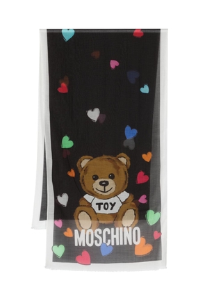 Moschino Teddy Bear-print frayed scarf - Black