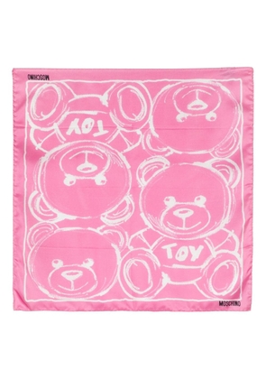 Moschino Teddy Bear-print silk scarf - Pink