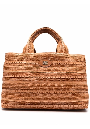 Casadei embroidered top-handle tote - Neutrals