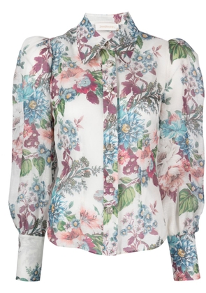 ZIMMERMANN floral-print puff-sleeve shirt - White