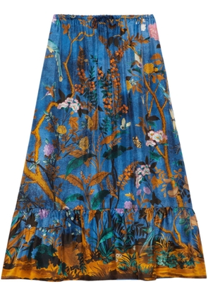 Gucci floral-prink silk maxi skirt - Blue