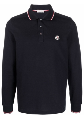 Moncler patch-detail long-sleeved polo shirt - Blue