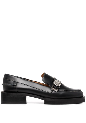 GANNI crystal-button leather loafers - Black