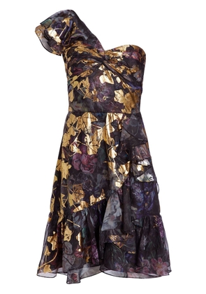 Marchesa Notte ruffle-trim floral-print dress - Black