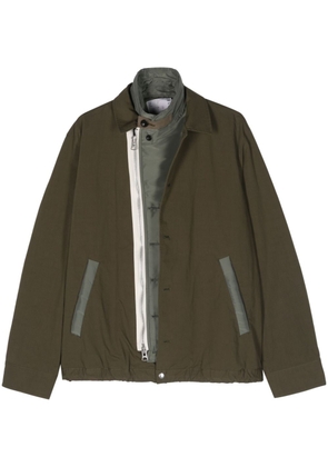 sacai layered cotton-blend shirt jacket - Green