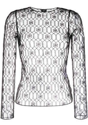 Elisabetta Franchi logo-embroidered semi-sheer tulle top - Black