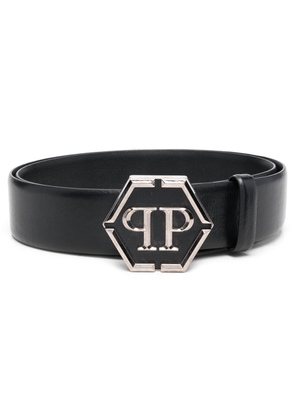 Philipp Plein logo-buckle leather belt - Black