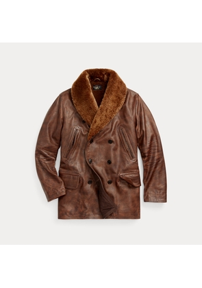 Shearling-Collar Leather Ranch Coat