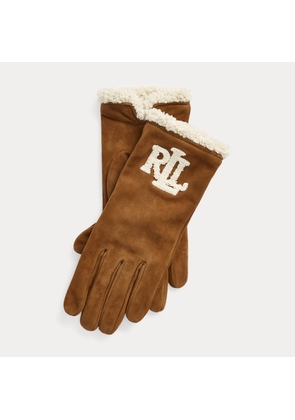 Faux-Shearling-Trim Suede Gloves