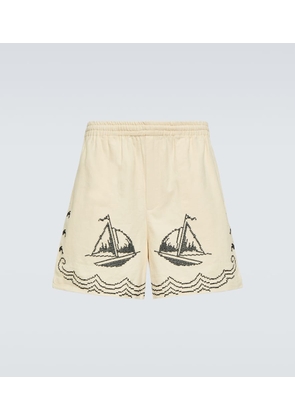 Bode Sailing embroidered linen and cotton shorts