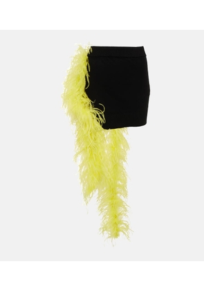 The Attico Feather-trimmed knitted miniskirt