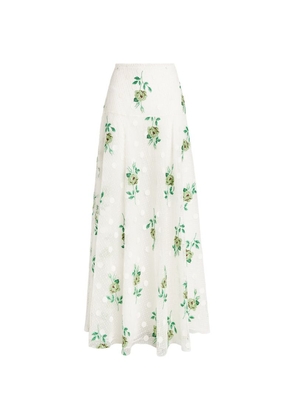 Giambattista Valli Floral-Embroidered Macramé Maxi Skirt
