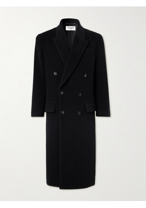 SAINT LAURENT - Double-Breasted Herringbone Wool Overcoat - Men - Black - IT 48