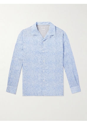Brunello Cucinelli - Camp-Collar Paisley-Print Linen Shirt - Men - Blue - S
