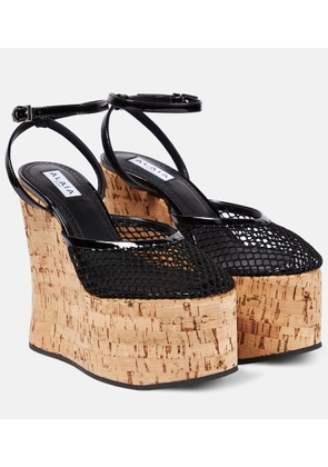 Alaïa Patent leather and mesh wedge sandals