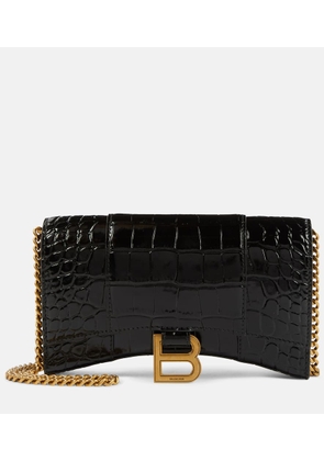 Balenciaga Hourglass croc-effect leather wallet on chain