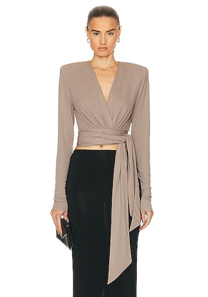 Alexandre Vauthier Long Sleeve Crop Top in Dove Grey - Taupe. Size 34 (also in 38, 40, 42).