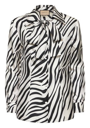 Zebra Print Cotton Shirt W/bow