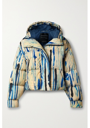 Cordova - Aomori Hooded Quilted Printed Down Ski Jacket - Blue - x small,small,medium,large