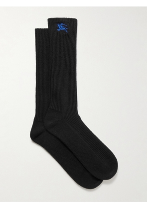 Burberry - Logo-embroidered Ribbed Cashmere-blend Socks - Black - S,M,L