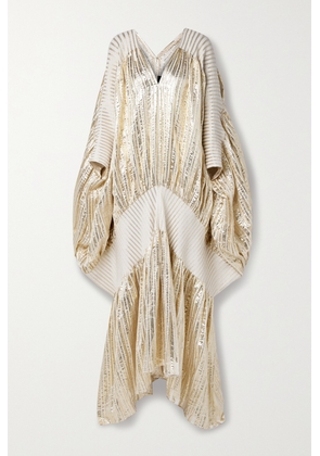 Dima Ayad - Striped Metallic Voile And Stretch-knit Kaftan - Gold - One size