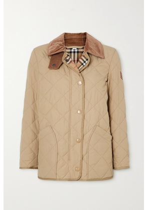 Burberry - Corduroy And Leather-trimmed Quilted Shell Jacket - Neutrals - xx small,x small,small,medium,large,x large,xx large