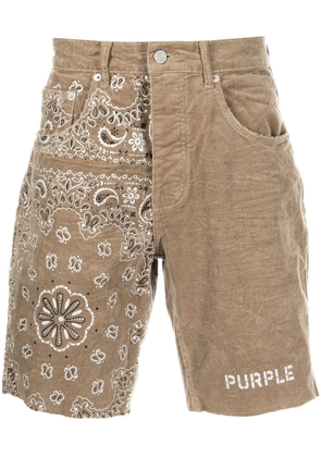 Purple Brand bandana-print denim shorts - Brown