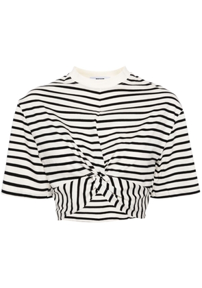MSGM gathered stripe-print cotton T-shirt - Neutrals