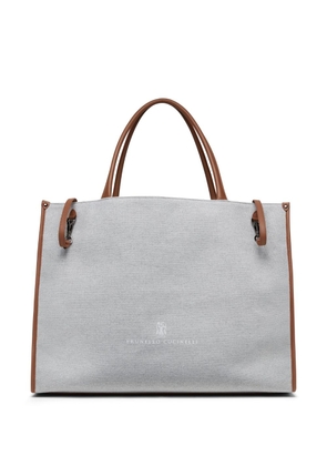Brunello Cucinelli logo-embroidered canvas tote bag - Grey
