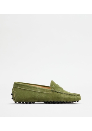 Tod's - Junior Gommino Driving Shoes in Suede, GREEN, 28 - Junior Shoes