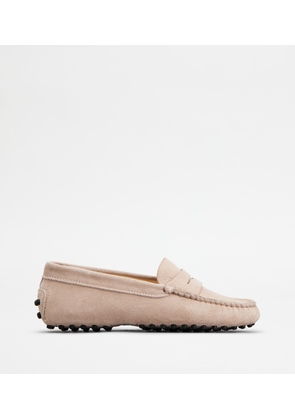 Tod's - Junior Gommino Driving Shoes in Suede, PINK, 28 - Junior Shoes