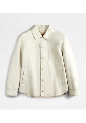 Tod's - Shirt Jacket in Leather, WHITE, L - Coat / Trench