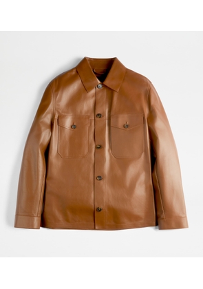 Tod's - Over Shirt in Nappa Leather, BROWN, L - Coat / Trench