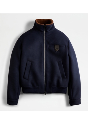 Tod's - Aviator Bomber Jacket in Wool, BLUE, L - Coat / Trench