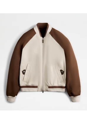 Tod's - Bomber Jacket in Leather, OFF WHITE,BROWN, L - Coat / Trench